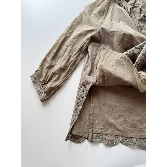 HANA SAN Ornella Olive Green Cotton Voile Eyelet Tunic Blouse, Size 38/S - Picture 10 of 16